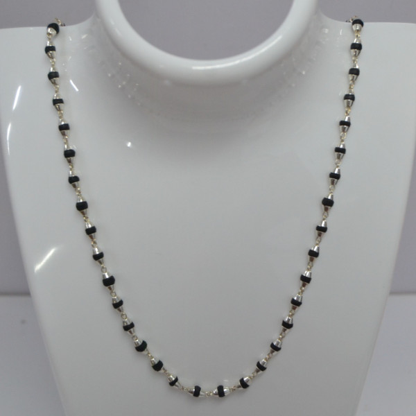 Silver Black Tulsi Mala | Cupped | SI003