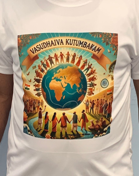 T. Shirt | Vasudhaiva Kutumbakam | Sublimation Printing | White | TS002S