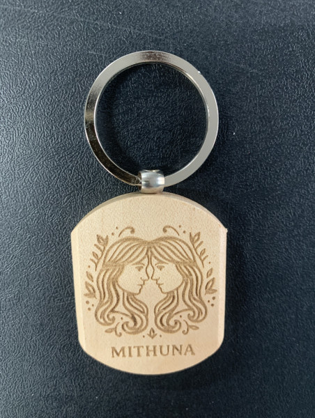 Wooden Key Chain - Mithuna - Engraved
