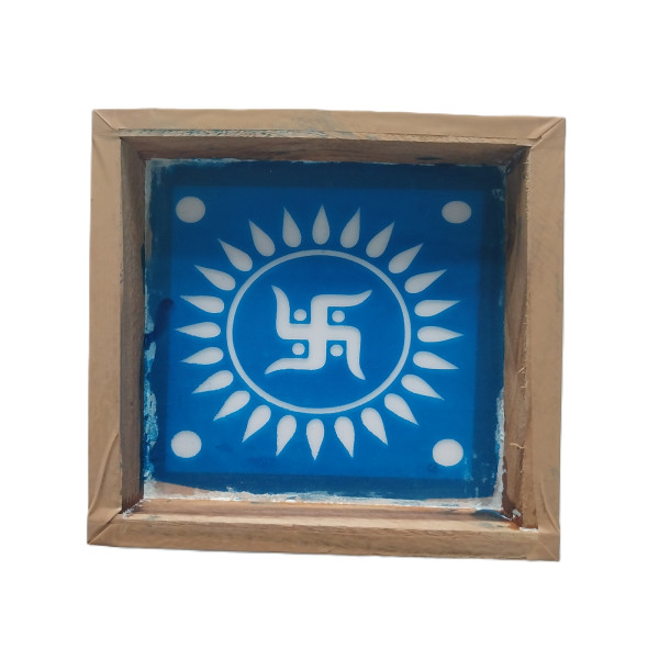 Stencil Rangoli | Big Swastika | Wooden Frame | 5" x 5" | SR021